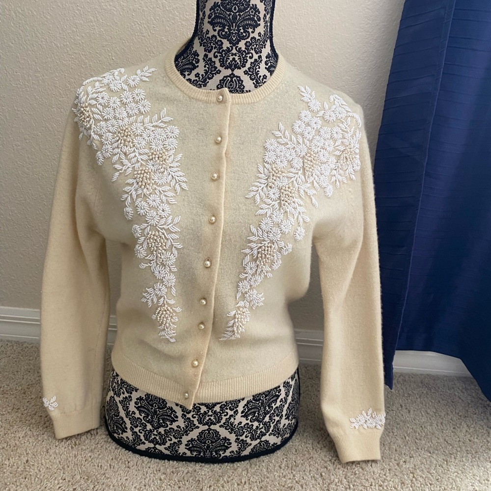 Cream Cardigan with Intricate White Beading-Buy 1 Get 1 50% off anything listed!